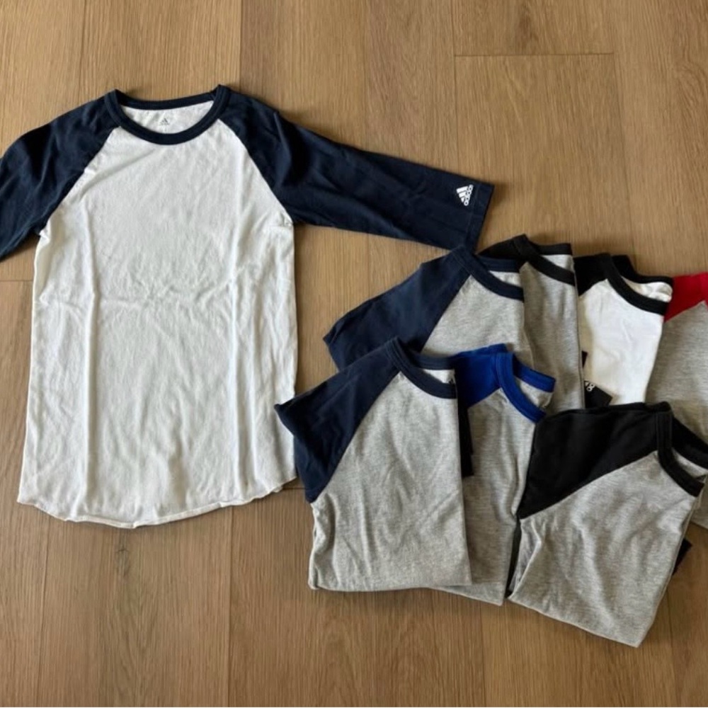 adidas Kids Long Sleeve Raglan Tee - White and Navy